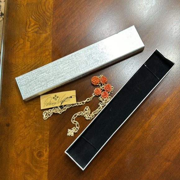 Necklace Gold-Tone Carved Rose Statement 17" + 3" extender Egyptian Gold, Pink - Picture 11 of 11